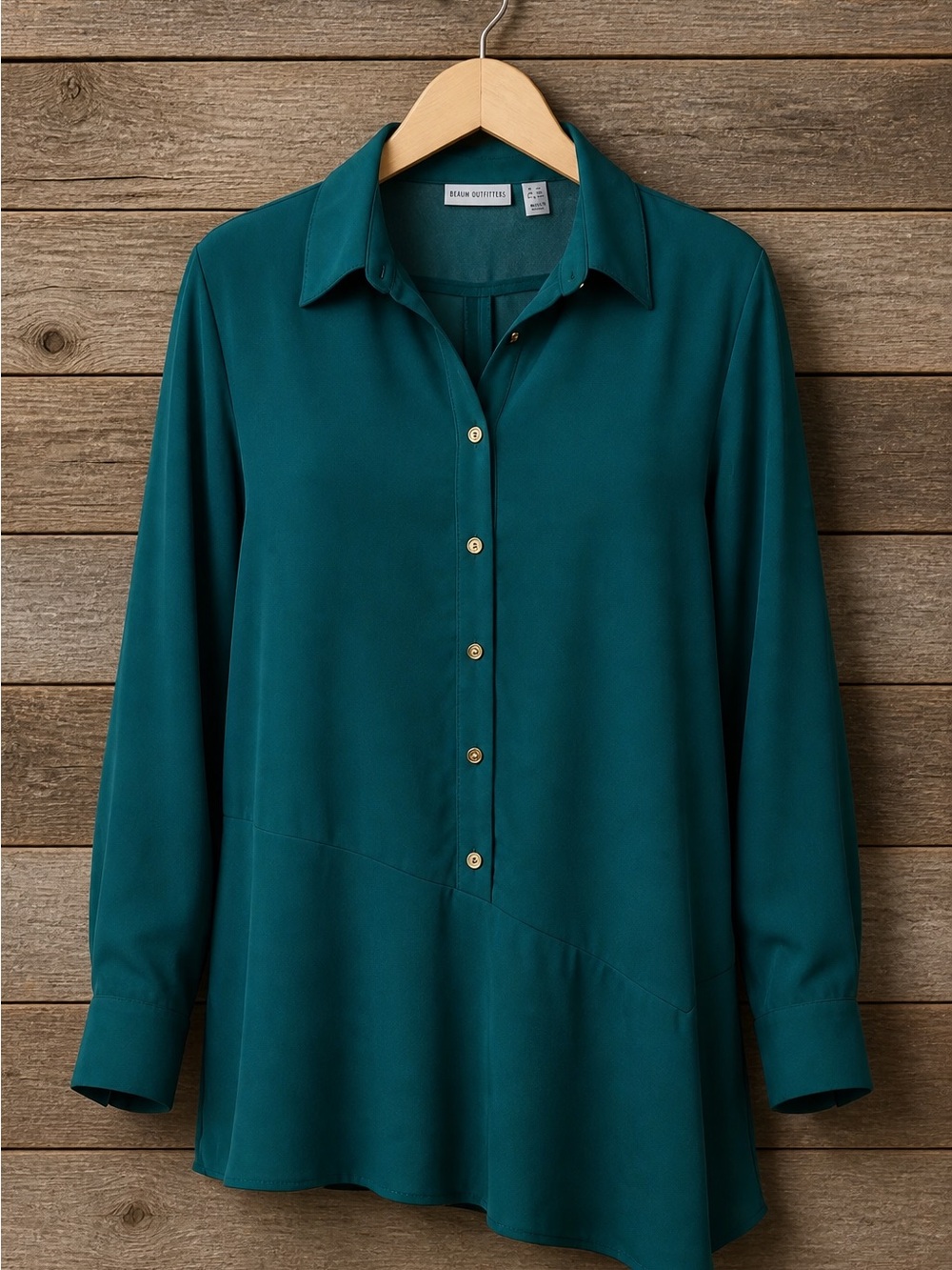 Susan Graver Teal Button-Front Long Sleeve Shirt